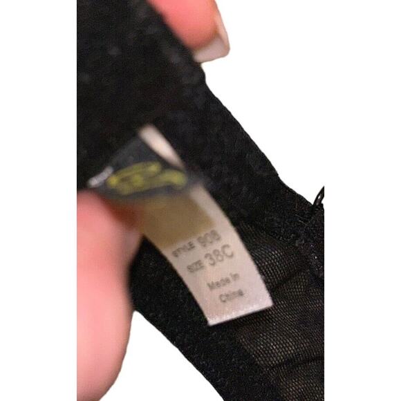 Vintage QT Bra Black Pink Floral‎ Embroidered 38C Rayon Nylon Adjustable Straps - Picture 7 of 8